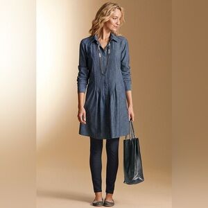 J. Jill Chambray Shirt Dress w/ Tuxedo Pleat Detail - Mini - XS - NWOT
